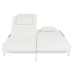 Outdoor Double Chaise Lounge Chair with 5-Position Adjustable Backrest, Patio PE Rattan Reclining Chair 2-Person Sunbed Daybed