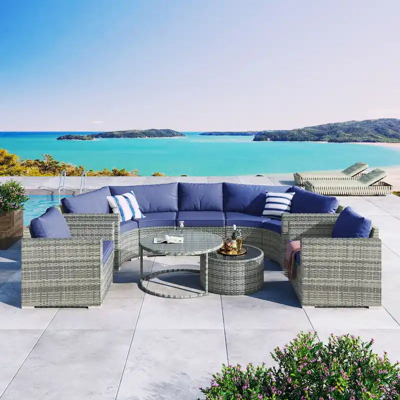 9-Pieces Outdoor Half-moon Patio Sofa Set