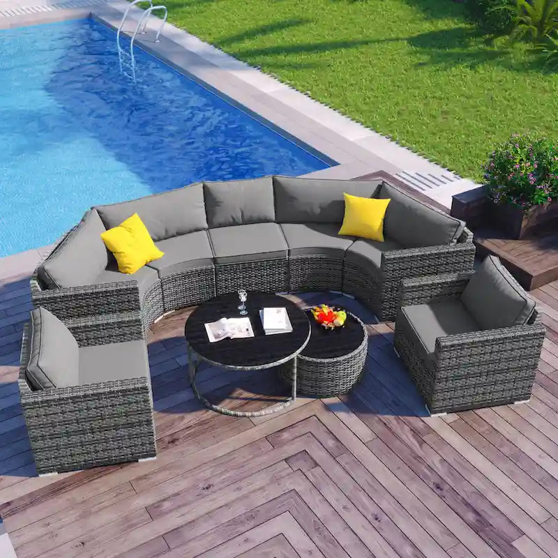 9-Pieces Outdoor Half-moon Patio Sofa Set