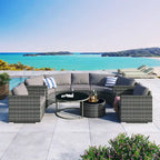 9-Pieces Outdoor Half-moon Patio Sofa Set