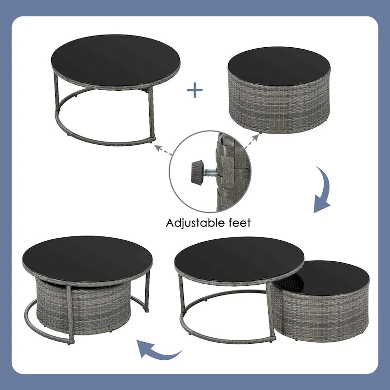 9-Pieces Outdoor Half-moon Patio Sofa Set