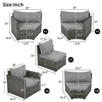 9-Pieces Outdoor Half-moon Patio Sofa Set