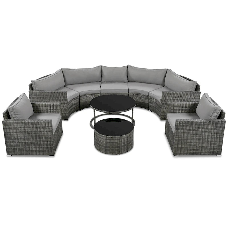 9-Pieces Outdoor Half-moon Patio Sofa Set
