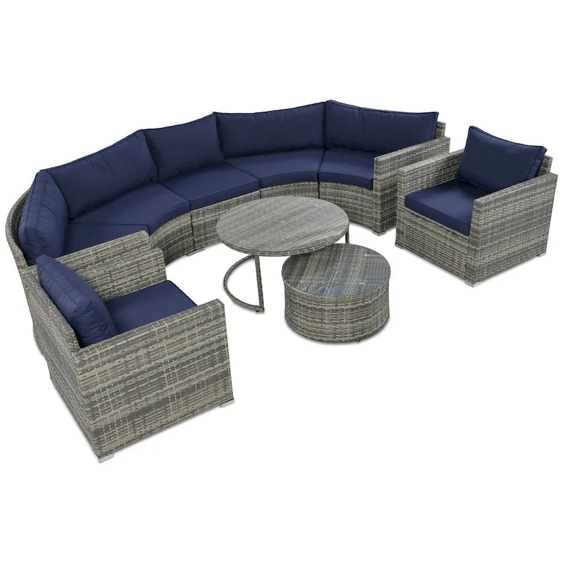 9-Pieces Outdoor Half-moon Patio Sofa Set