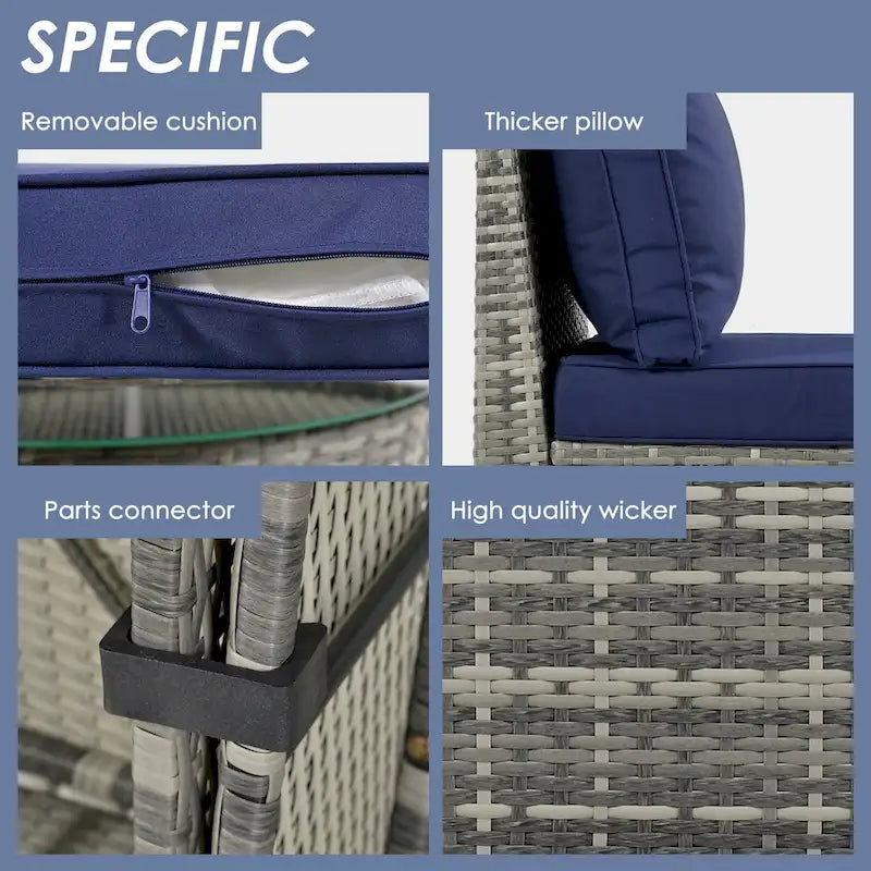 9-Pieces Outdoor Half-moon Patio Sofa Set