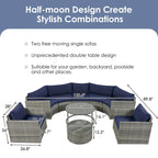 9-Pieces Outdoor Half-moon Patio Sofa Set