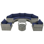 9-Pieces Outdoor Half-moon Patio Sofa Set