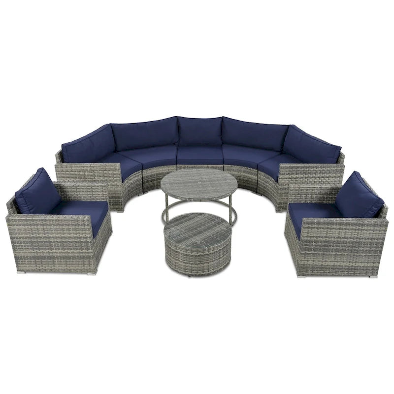 9-Pieces Outdoor Half-moon Patio Sofa Set
