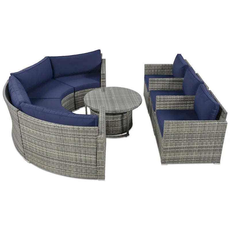 9-Pieces Outdoor Half-moon Patio Sofa Set