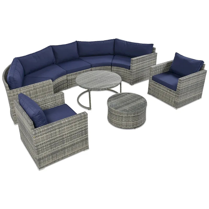 9-Pieces Outdoor Half-moon Patio Sofa Set