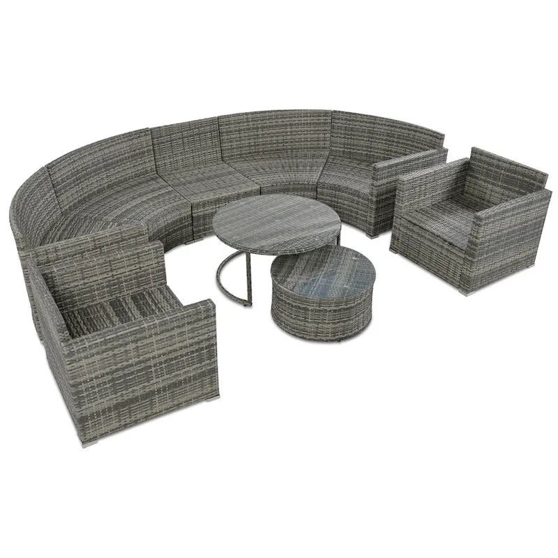 9-Pieces Outdoor Half-moon Patio Sofa Set