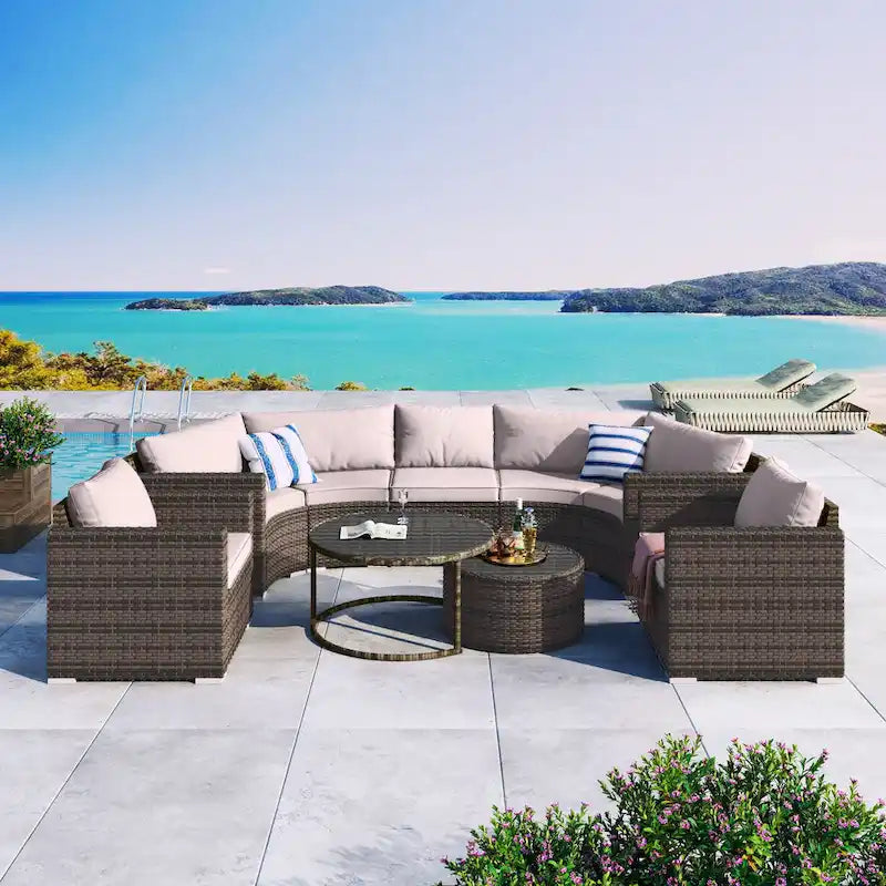 9-Pieces Outdoor Half-moon Patio Sofa Set