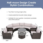 9-Pieces Outdoor Half-moon Patio Sofa Set