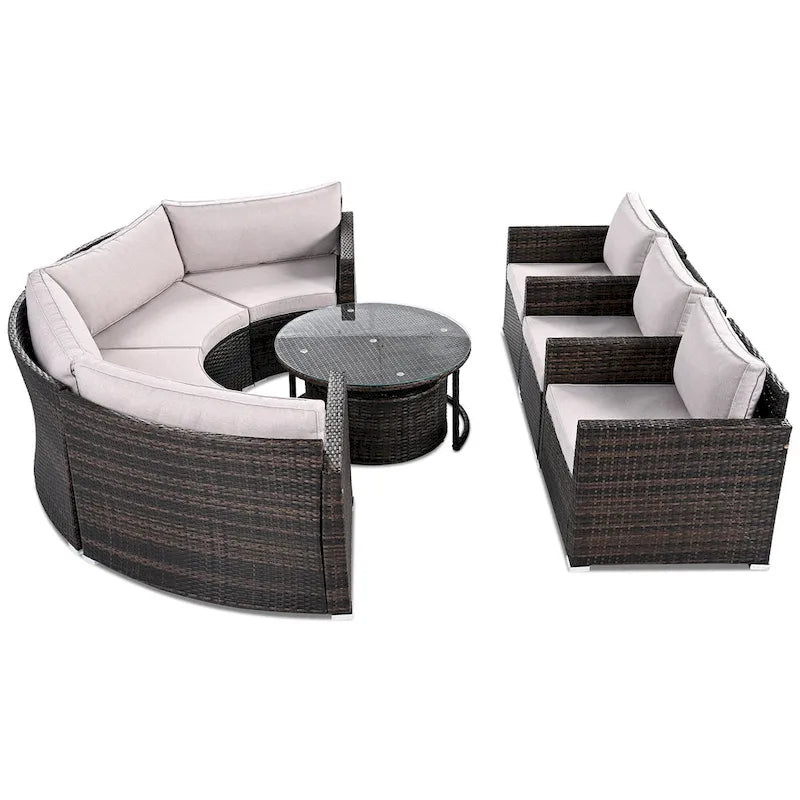 9-Pieces Outdoor Half-moon Patio Sofa Set