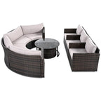 9-Pieces Outdoor Half-moon Patio Sofa Set