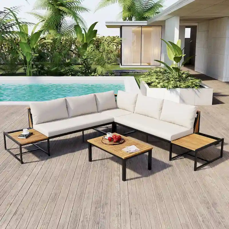 4-Pieces Outdoor Sofa Set with Waterproof Cushions