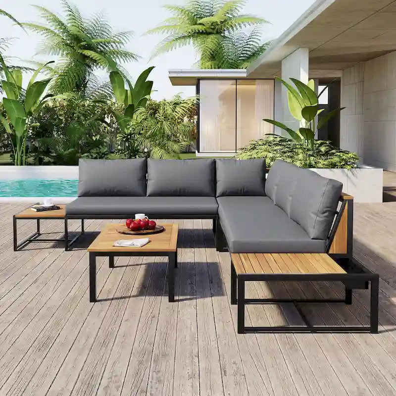 4-Pieces Outdoor Sofa Set with Waterproof Cushions