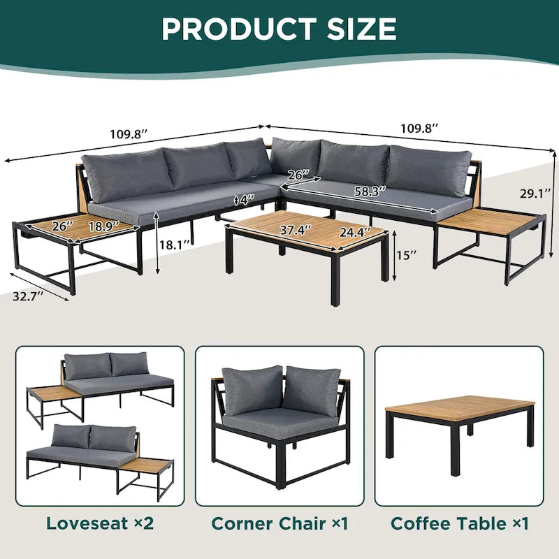 4-Pieces Outdoor Sofa Set with Waterproof Cushions