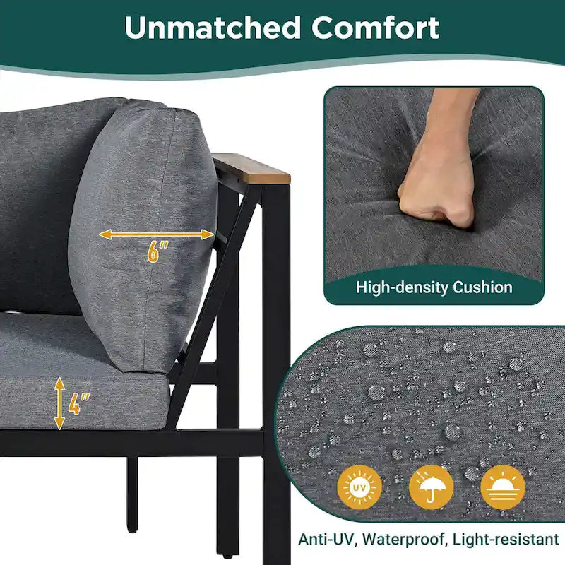 4-Pieces Outdoor Sofa Set with Waterproof Cushions