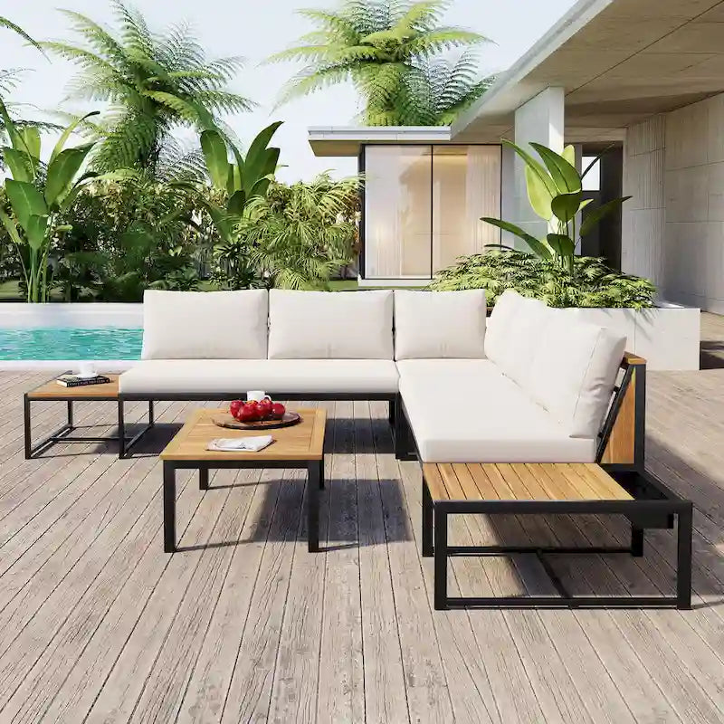 4-Pieces Outdoor Sofa Set with Waterproof Cushions