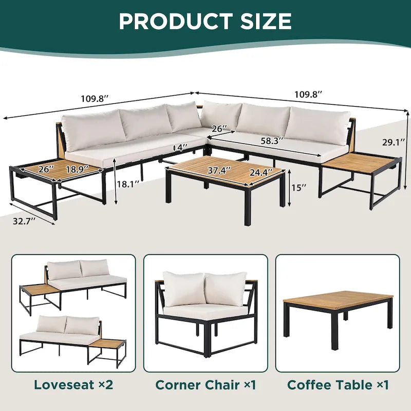 4-Pieces Outdoor Sofa Set with Waterproof Cushions