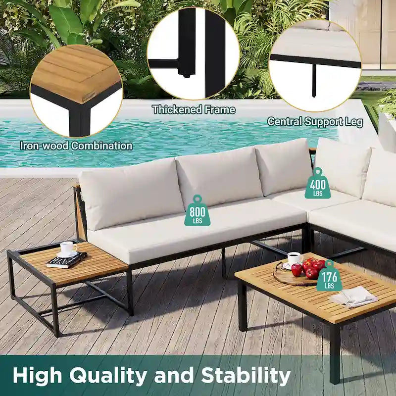 4-Pieces Outdoor Sofa Set with Waterproof Cushions