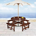 8-Seater Round Outdoor Dining Set With 4 Integrated Benches & Umbrella Hole  Ideal For Garden, Backyard, Porch & Patio .