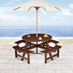 8-Seater Round Outdoor Dining Set With 4 Integrated Benches & Umbrella Hole  Ideal For Garden, Backyard, Porch & Patio .
