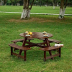 8-Seater Round Outdoor Dining Set With 4 Integrated Benches & Umbrella Hole  Ideal For Garden, Backyard, Porch & Patio .
