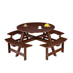 8-Seater Round Outdoor Dining Set With 4 Integrated Benches & Umbrella Hole  Ideal For Garden, Backyard, Porch & Patio .