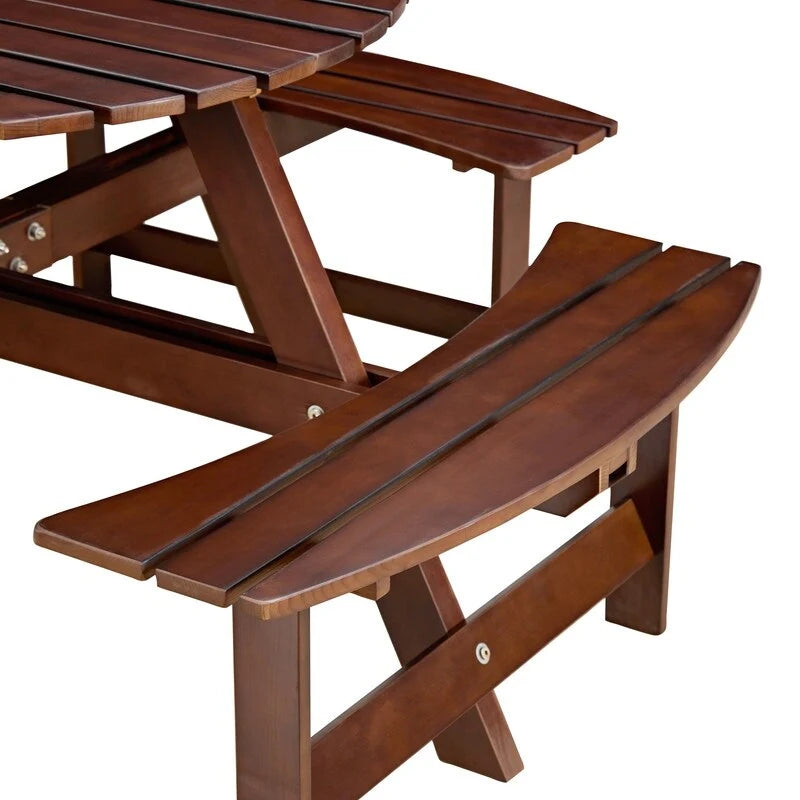 8-Seater Round Outdoor Dining Set With 4 Integrated Benches & Umbrella Hole  Ideal For Garden, Backyard, Porch & Patio .