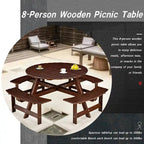8-Seater Round Outdoor Dining Set With 4 Integrated Benches & Umbrella Hole  Ideal For Garden, Backyard, Porch & Patio .