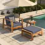 Acacia Wood Outdoor Lounge Set - Chair & Ottoman