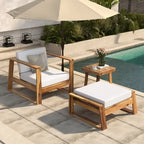 Acacia Wood Outdoor Lounge Set - Chair & Ottoman