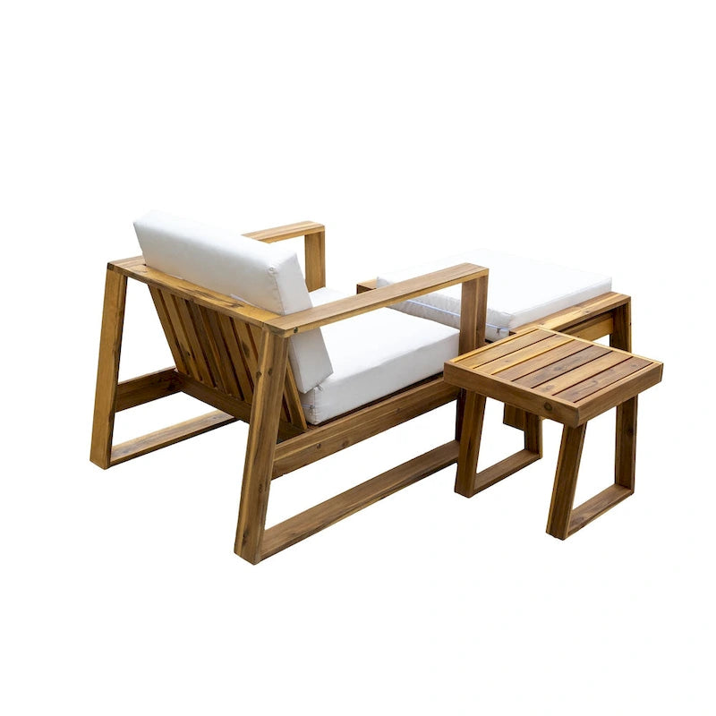 Acacia Wood Outdoor Lounge Set - Chair & Ottoman