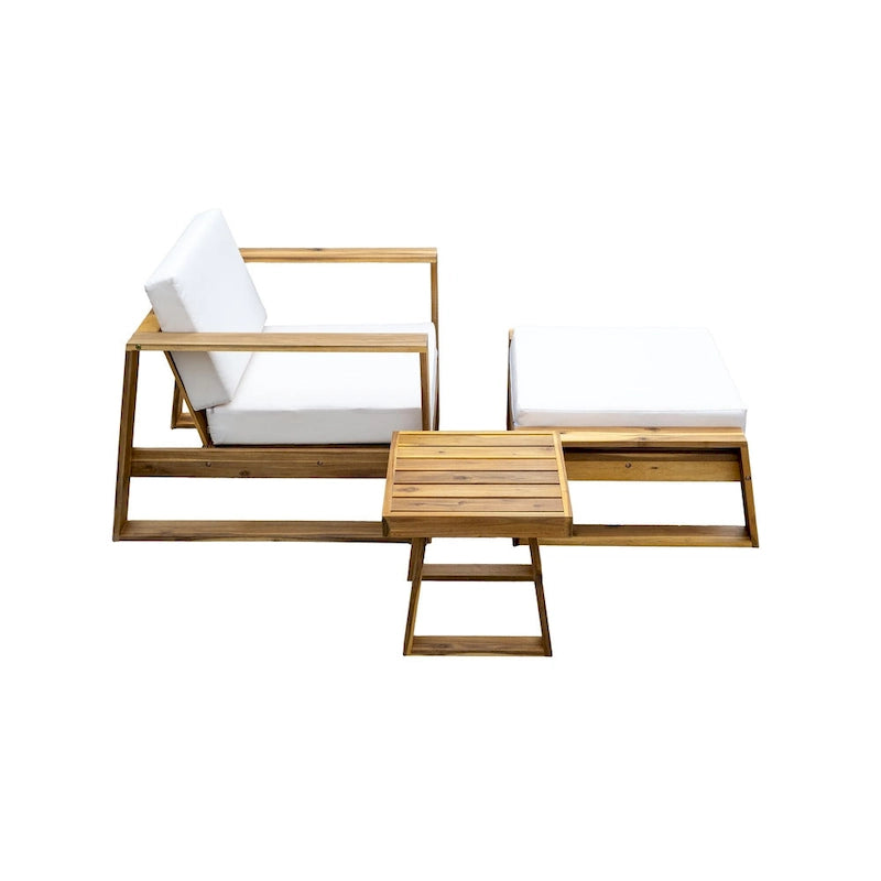 Acacia Wood Outdoor Lounge Set - Chair & Ottoman