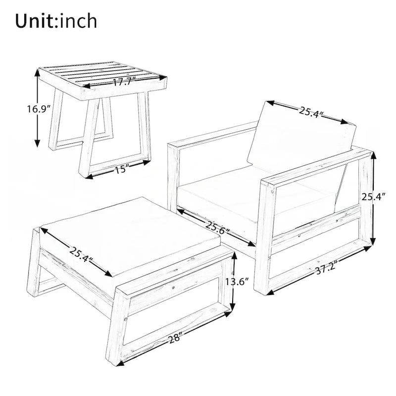 Acacia Wood Outdoor Lounge Set - Chair & Ottoman