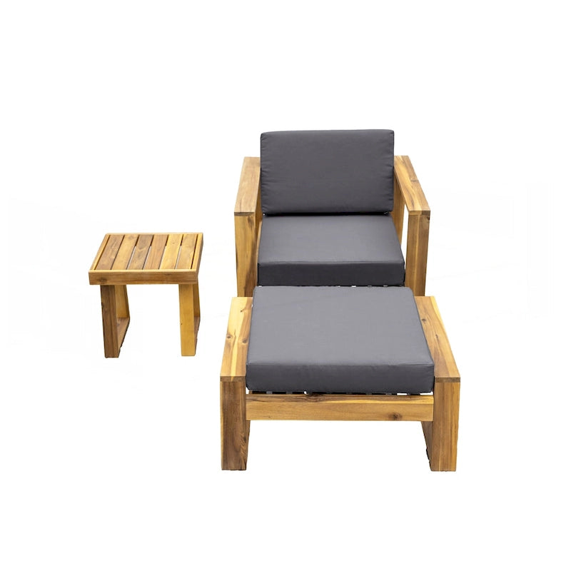 Acacia Wood Outdoor Lounge Set - Chair & Ottoman
