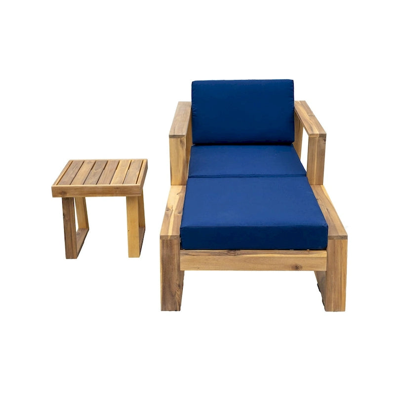 Acacia Wood Outdoor Lounge Set - Chair & Ottoman