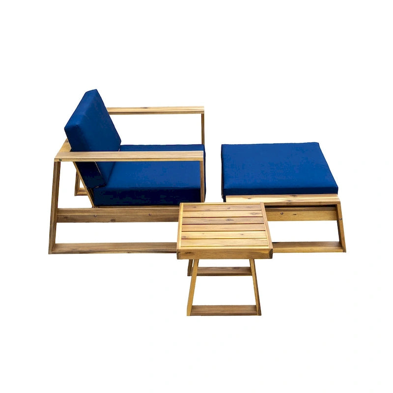 Acacia Wood Outdoor Lounge Set - Chair & Ottoman
