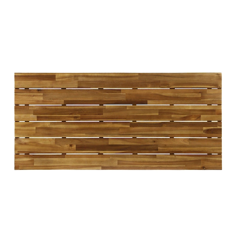 Patio Coffee Table, Slatted Top, Brown Iron, 50 Inch Teak Brown Acacia