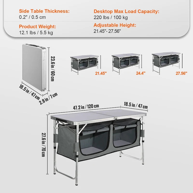 Camping Kitchen Table for Outdoor Picnics, BBQs, Camping, RV Traveling - 2.8 inches