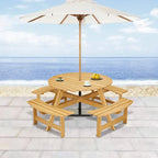 8-Person Round Outdoor Picnic Table with 4 Double Benches