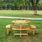 8-Person Round Outdoor Picnic Table with 4 Double Benches
