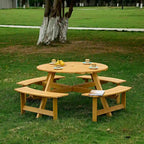 8-Person Round Outdoor Picnic Table with 4 Double Benches