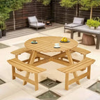 8-Person Round Outdoor Picnic Table with 4 Double Benches