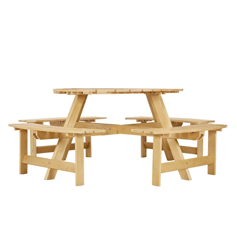 8-Person Round Outdoor Picnic Table with 4 Double Benches