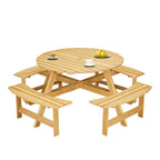 8-Person Round Outdoor Picnic Table with 4 Double Benches