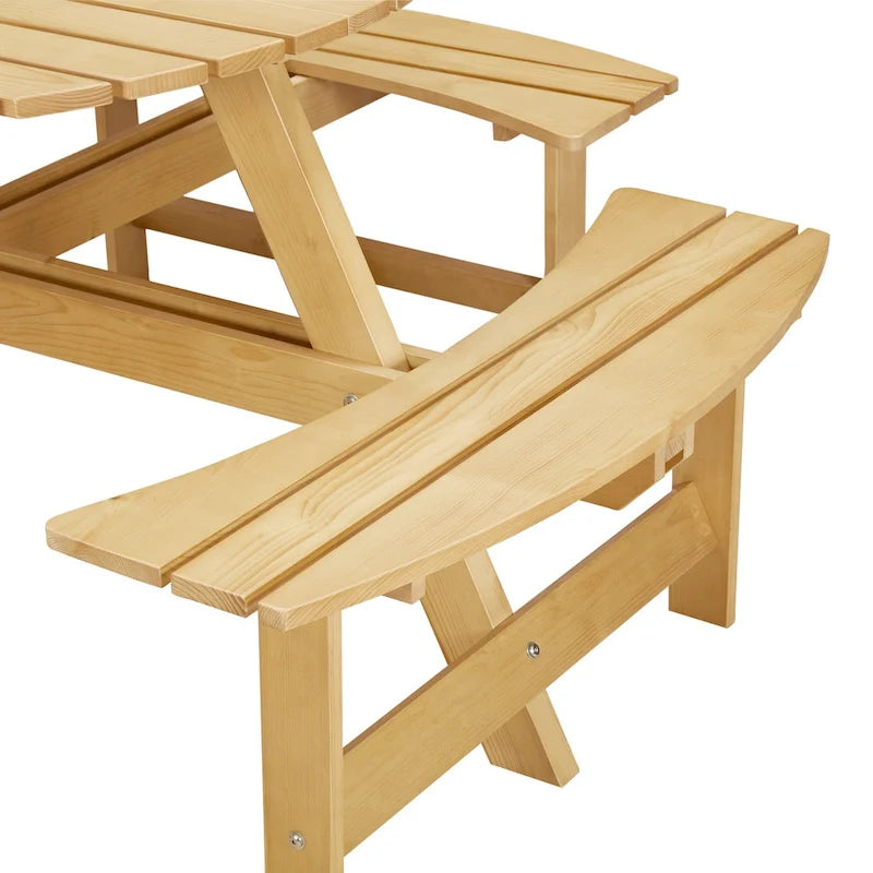 8-Person Round Outdoor Picnic Table with 4 Double Benches