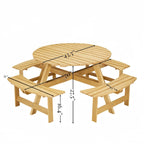8-Person Round Outdoor Picnic Table with 4 Double Benches